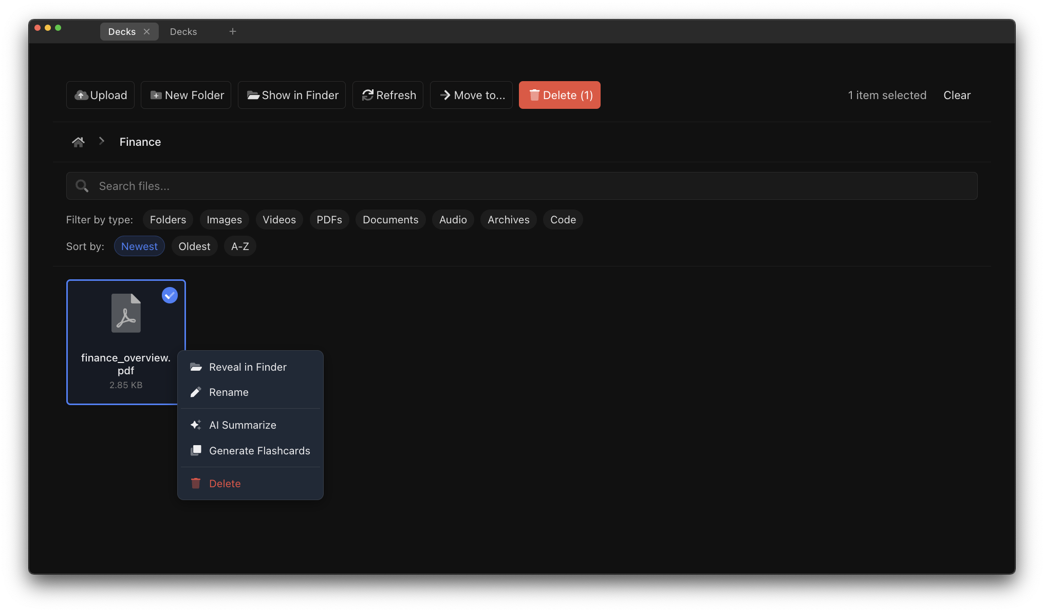 Right-click context menu with AI options