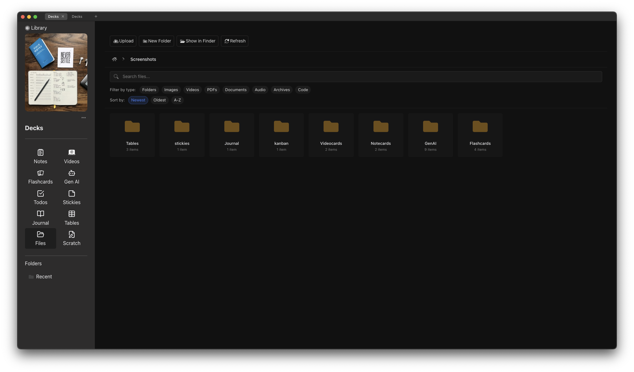 File Browser showing a grid of files and folders
