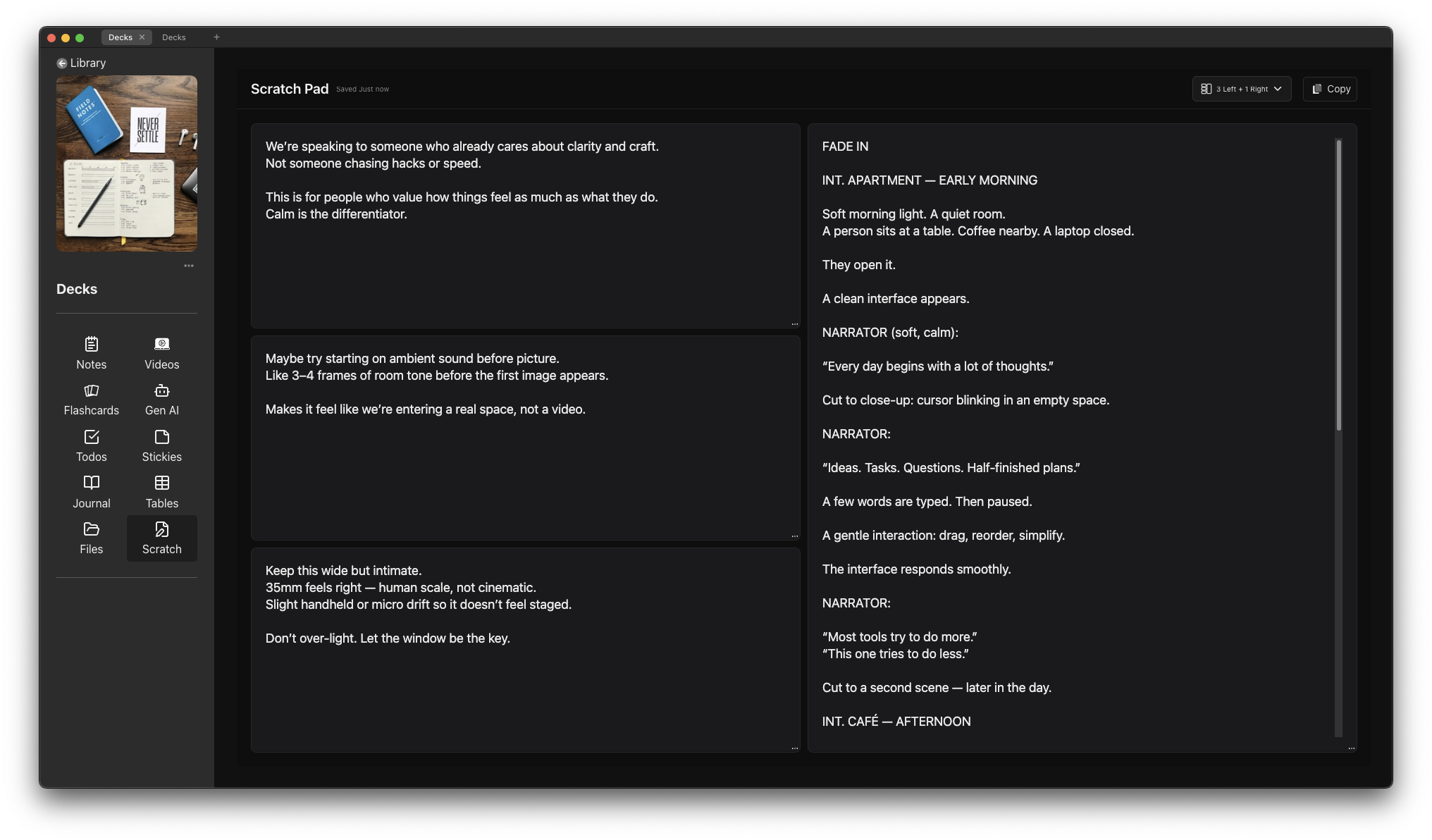 Scratch Pad with split layout showing two editors side by side